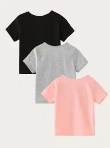 Cô Gái Trẻ 3 Chiếc Áo Hoạt Hình Dễ Thương Mèo Con & Đầy Màu Sắc Vương Miện Kỳ Lân Họa Tiết Đám Mây In Hình Cổ Tròn Tay Ngắn Bộ - Nhiều màu - Xem 2