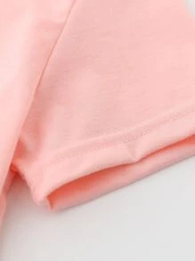 Niñas 1 pieza Camiseta con estampado de conejo y letra - Rosa coral - Ver 6