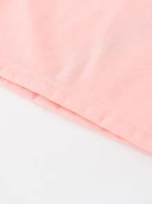 Niñas 1 pieza Camiseta con estampado de conejo y letra - Rosa coral - Ver 4