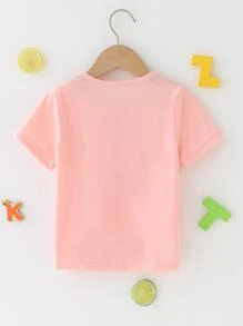 Niñas 1 pieza Camiseta con estampado de conejo y letra - Rosa coral - Ver 2