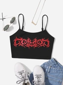 SHEIN EZwear Áo hai dây Đồ họa Giải trí - màu đen - Xem 1