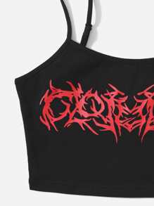 SHEIN EZwear Áo hai dây Đồ họa Giải trí - màu đen - Xem 4