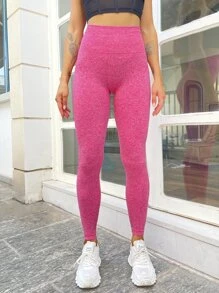 Easithlete Quần Leggings Thể thao Nữ màu trơn - Màu Hồng Tươi - Xem 4