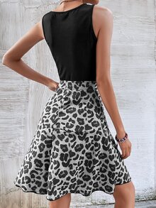 Bộ đồ hai mảnh nữ Gân đan Báo Giải trí - Đen và trắng - Xem 3