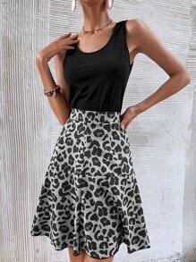 Bộ đồ hai mảnh nữ Gân đan Báo Giải trí - Đen và trắng - Xem 1