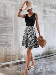 Bộ đồ hai mảnh nữ Gân đan Báo Giải trí - Đen và trắng - Xem 4