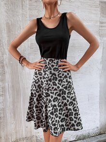 Bộ đồ hai mảnh nữ Gân đan Báo Giải trí - Đen và trắng - Xem 5