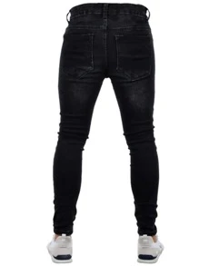 ROMWE MEN Guys Ripped Jeans - Black - View 2
