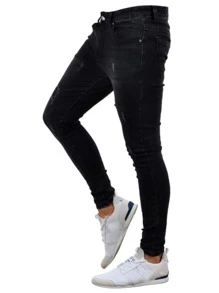 ROMWE MEN Guys Ripped Jeans - Black - View 3