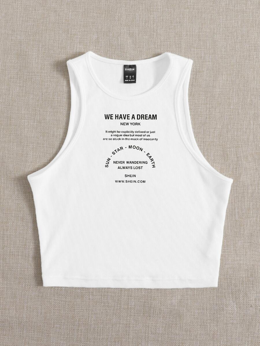 Muchica 標語圖案短款背心 - 白色 - 查看 1