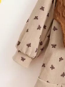 SHEIN Young Girl Butterfly Print Ruffle Hem Corduroy Dress & Textured Tank Top - Multicolor - View 4