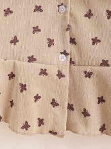 SHEIN Young Girl Butterfly Print Ruffle Hem Corduroy Dress & Textured Tank Top - Multicolor - View 5