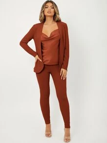 SHEIN SXY Open Front Top & Leggings - Rust Brown - View 3