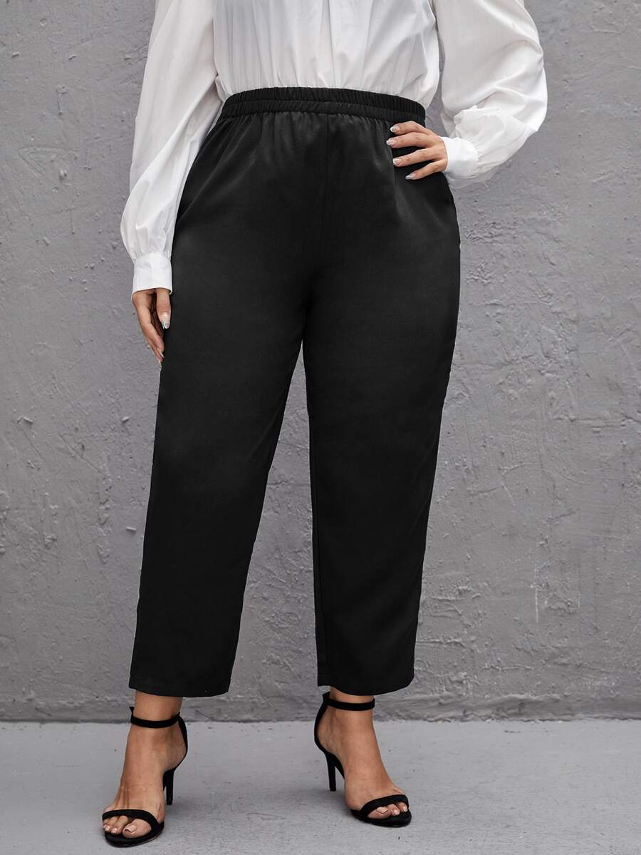 Quần Plus Size màu trơn Giải trí - màu đen - Xem 1