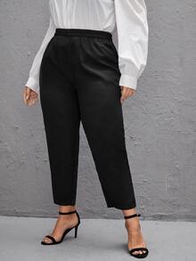 Quần Plus Size màu trơn Giải trí - màu đen - Xem 3