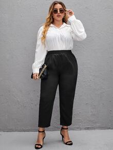 Quần Plus Size màu trơn Giải trí - màu đen - Xem 4