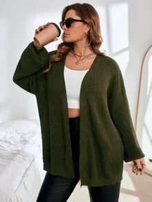 SHEIN 大码灯笼袖开衫 - 軍綠色 - 查看 4