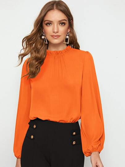 SHEIN Clasi Frilled Neck Lantern Sleeve Top
