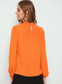 SHEIN Clasi Frilled Neck Lantern Sleeve Top