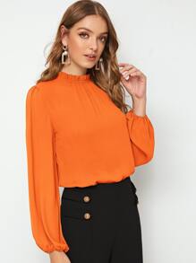 SHEIN Clasi Frilled Neck Lantern Sleeve Top