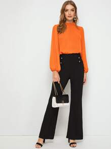 SHEIN Clasi Frilled Neck Lantern Sleeve Top