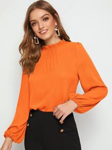 SHEIN Clasi Frilled Neck Lantern Sleeve Top