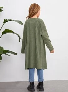 SHEIN Girls Drop Shoulder Open Front Coat - Army Green - View 2