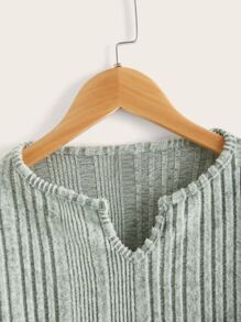 SHEIN Tween Girl Casual Long Sleeve Notched V-Neck Lantern Sleeve T-Shirt - Mint Green - View 4