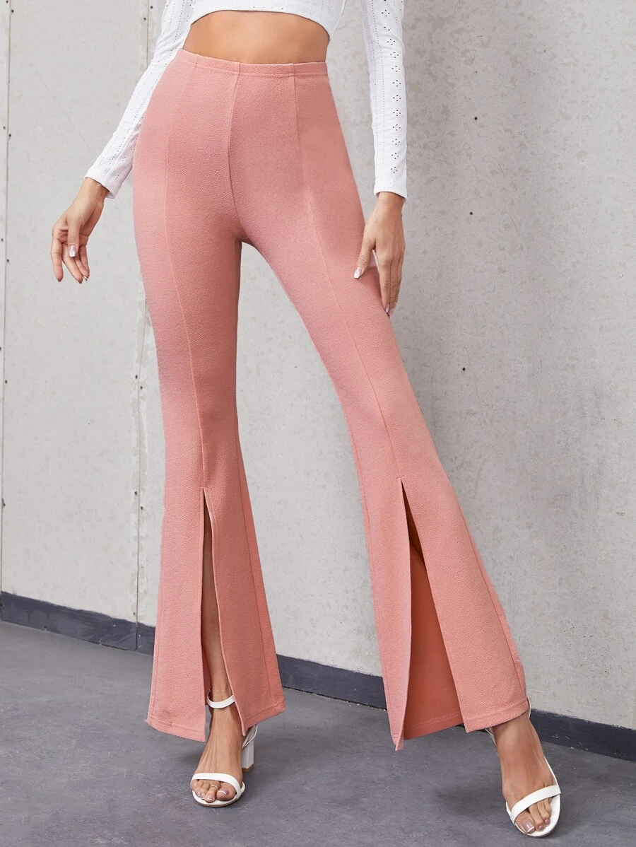 SHEIN Quần nữ Chia màu trơn Thanh lịch - Màu Hồng  San hô - Xem 1