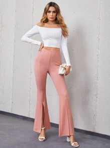SHEIN Quần nữ Chia màu trơn Thanh lịch - Màu Hồng  San hô - Xem 4