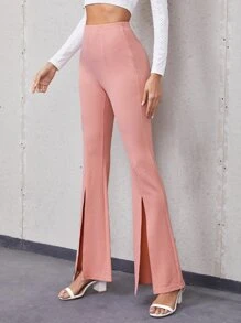 SHEIN Quần nữ Chia màu trơn Thanh lịch - Màu Hồng  San hô - Xem 5