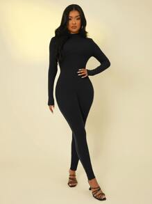 SHEIN SXY Mock Neck Unitard Jumpsuit - Black - View 1