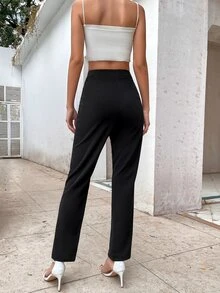 Pantalones bajo con abertura de talle alto - Negro - Ver 2
