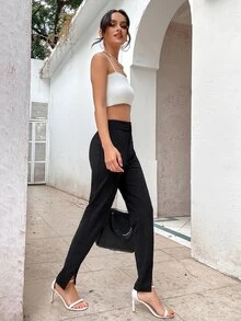 Pantalones bajo con abertura de talle alto - Negro - Ver 5