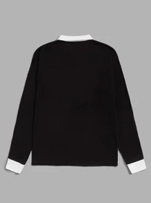 Manfinity VCAY Áo thun có cổ Nam Nút phía trước Lá thư Sẵn sàng - màu đen - Xem 2