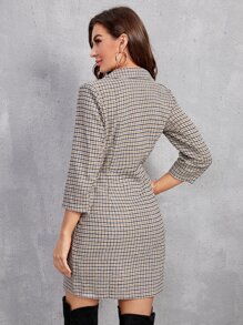 SHEIN Plaid Lapel Collar Split Hem Fake Button Wool-Mix Dress - Multicolor - View 2