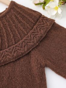 Girls Chevron Knit Flounce Sleeve Jumper - Coffee Brown - View 2
