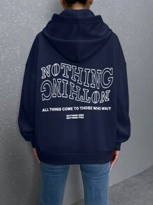 SHEIN Unity Slogan Graphic Drop Shoulder Hoodie - Navy Blue - View 3