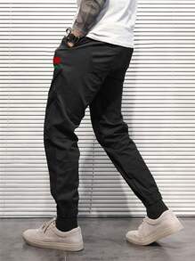 Manfinity Hypemode 男士手勢和印花腰部抽繩長褲 - 黑色 - 查看 2