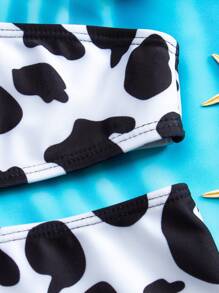 SHEIN 女婴奶牛图案荷叶边沙滩装 夏日海滩 - 彩色 - 查看 4