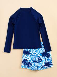 中小男童棕櫚樹印花沙灘泳裝 - 彩色 - 查看 2