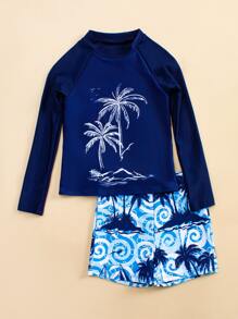 中小男童棕櫚樹印花沙灘泳裝 - 彩色 - 查看 4