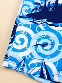 中小男童棕櫚樹印花沙灘泳裝 - 彩色 - 查看 5