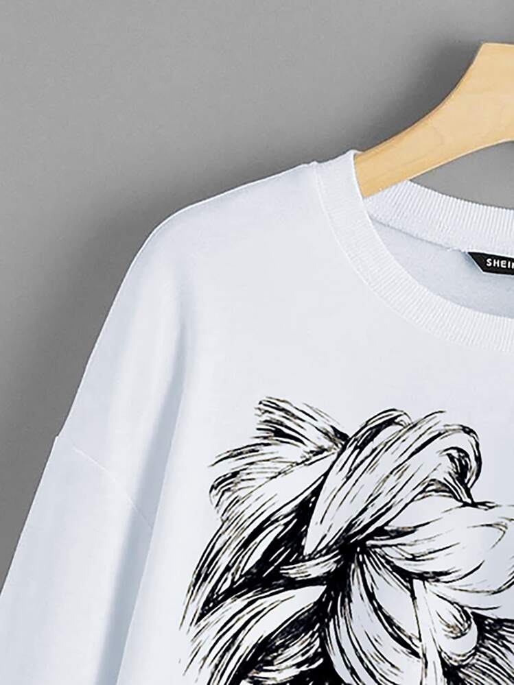 SHEIN LUNE Sudadera con estampado de figura y mariposa - Blanco - Ver 4