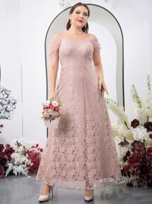 SHEIN Belle Plus Cold Shoulder Lace Bridesmaid Dress