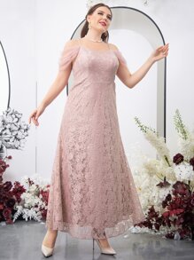 SHEIN Belle Plus Cold Shoulder Lace Bridesmaid Dress