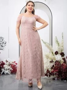 SHEIN Belle Plus Cold Shoulder Lace Bridesmaid Dress