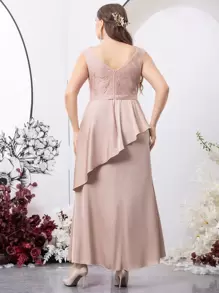 SHEIN Belle Plus Lace Bodice Ruffle Trim Bridesmaid Dress - Dusty Pink - View 2