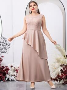 SHEIN Belle Plus Lace Bodice Ruffle Trim Bridesmaid Dress - Dusty Pink - View 4