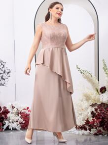 SHEIN Belle Plus Lace Bodice Ruffle Trim Bridesmaid Dress - Dusty Pink - View 5